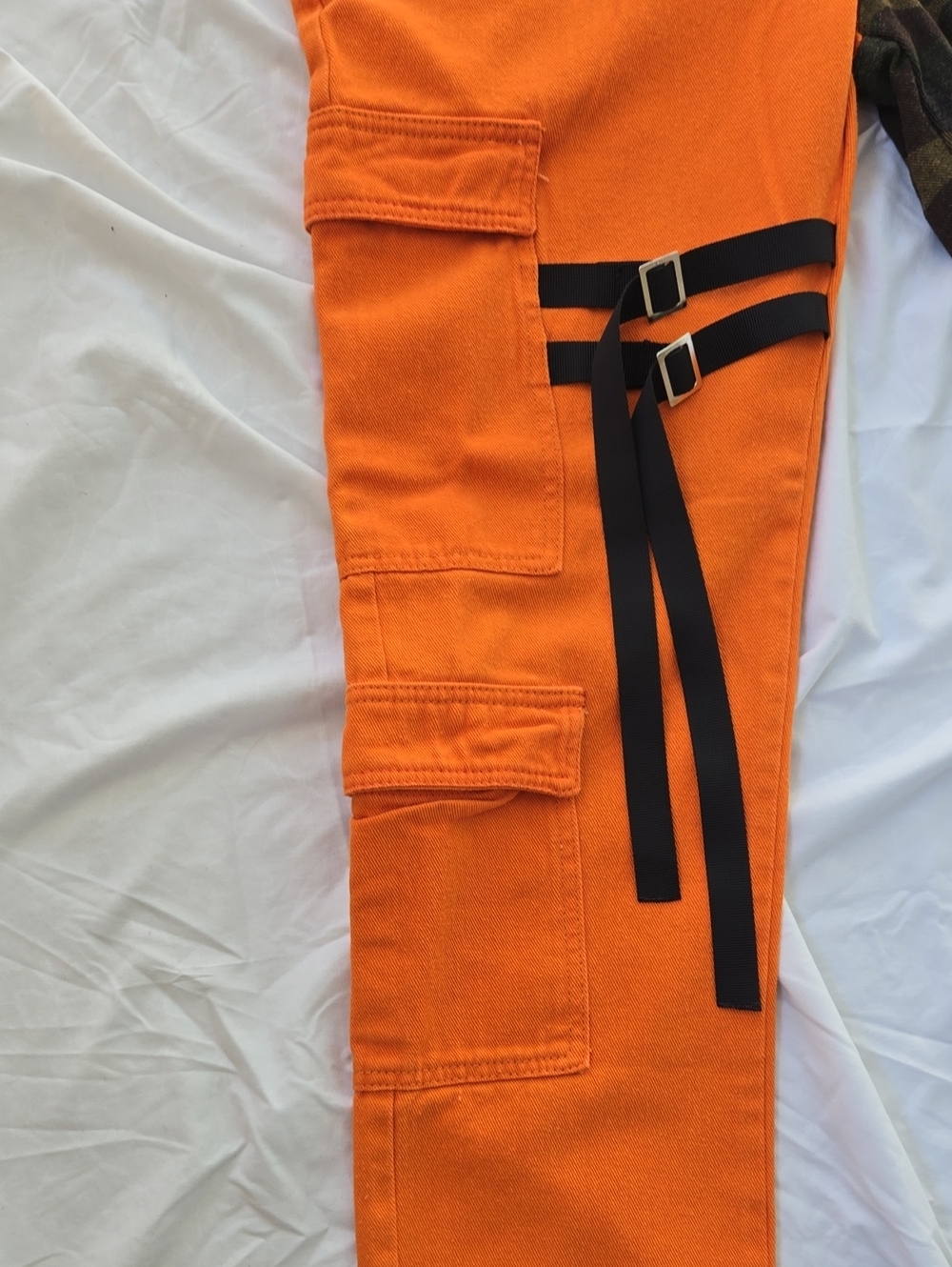 Men's Funky Jeans 2 Tone, One Leg Orange, Other Leg Green Camo Front/Back, - Picture 5 of 9